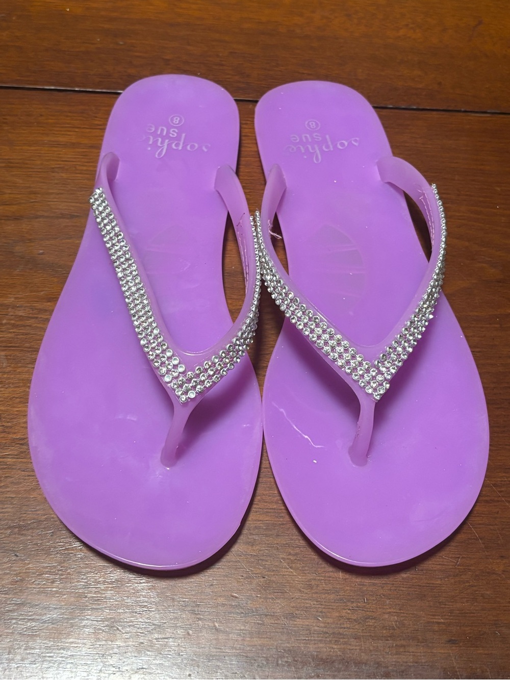 Sophie Sue Women’s Purple Rhinestone Jelly Flip-Flop Sandals Size 8.5